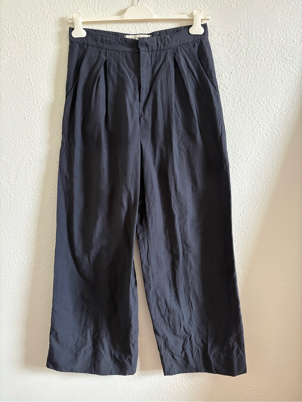Marni Navy Wide Leg Cotton/linen Pleated Trousers size IT40/US 4